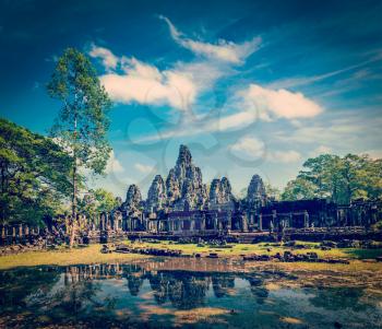 Vintage retro effect filtered hipster style travel image of Bayon temple, Angkor Thom, Cambodia