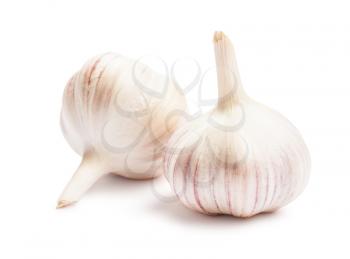 Two garlic bulbs isolated on white background