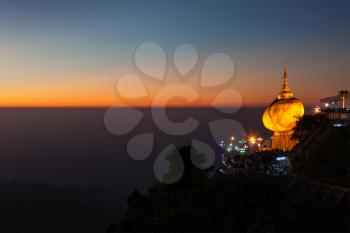 Golden Rock - Kyaiktiyo Pagoda - famous Myanmar landmark, Buddhist pilgrimage site and tourist attraction, Myanmar