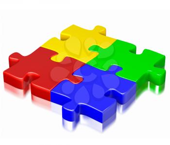 Business, teamwork, partnership, communication cooperation corporate concept:  color red, blue, green and yellow puzzle jigsaw pieces isolated on white background