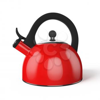 Red stovetop  whistling kettle isolated on white background