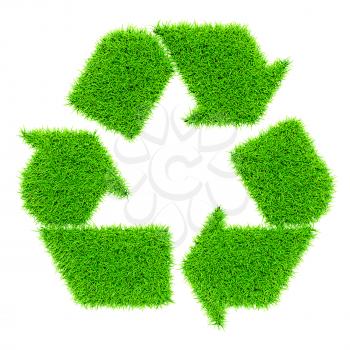 Ecology eco conservation recycling concept - green recycling symbol made of grass isolated on white background