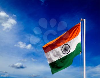 India indian flag in blue sky - copyspace