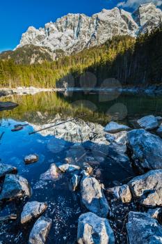 Frillensee (small lake near Eibsee) and Zugspitze - the highest mountain in Germany