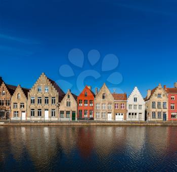 Typical European Europe cityscape view -  canal and medieval houses. Bruges (Brugge), Belgium