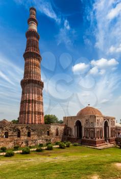 Qutub Minar - the tallest minaret in India, UNESCO World Heritage Site. Qutub Complex, Delhi, India