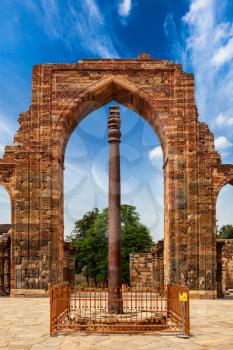 Iron pillar in Qutub complex - metallurgical curiosity. Delhi, India