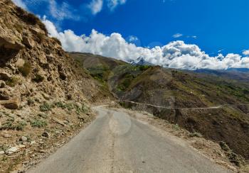 Road in Himalayas.  Lahaul valley, Himachal Pradesh, India