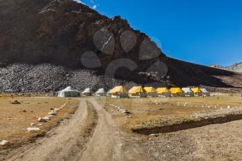 Tent camp in Himalayas along Manali-Leh road. Sarchu, Ladakh, India