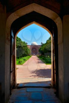 Humayun's Tomb entrance -  view through gates. Delhi, India