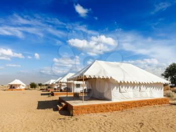 Luxury tents in desert. Jaisalmer, Rajasthan, India