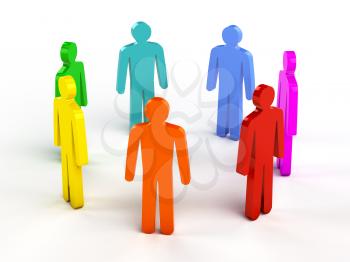 Diversity, teamwork, social network concept - colorful human figures in circle on white