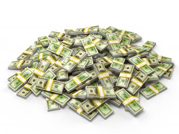 Pile of money dollars bundles
