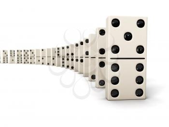 Domino - row of white dominoes isolated on white background