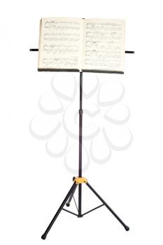 Music stand with piano notes isolated on white