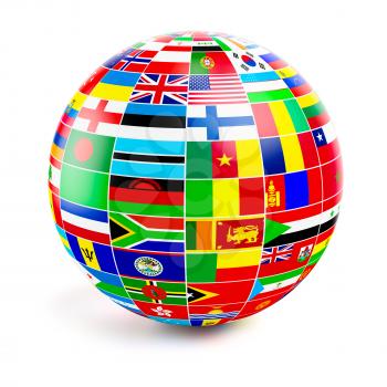Travel and international business concept - 3d  globe sphere with  flags of the world on white background