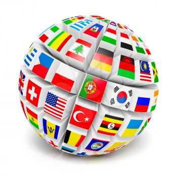 ThreeD globe sphere with flags of the world on white
