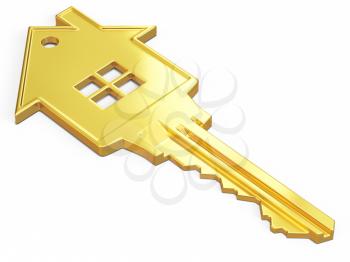House safety rent real estate purchase concept - house shaped gold key isolated on white