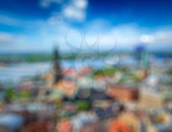 Blurred backgroun of European city - aerial view of Riga center from St. Peter's Church, Riga, Latvia