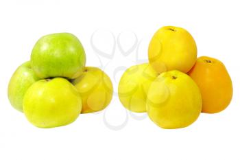 Two heaps of ripe apples isolated on white background.