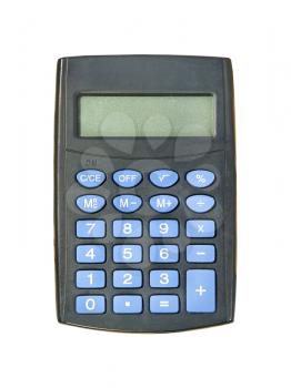 Electronic calculator taken closeup isolated on white background.