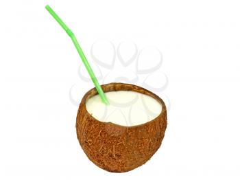 Coconut with a milk- shake isolated on white background. 