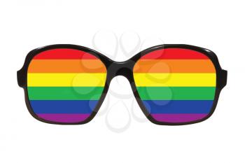 Glasses frame with gay pride flag inside isolated on white background.