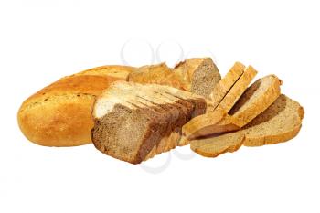 Different kinds of bread isolated on white background.