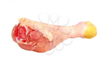 Uncooked chicken leg isolated on white background.