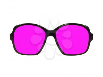 Pink glasses taken closeup isolated on white background.