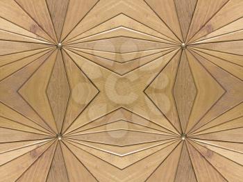 Wooden segments suitable as abstract kaleidoscope background.