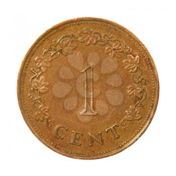 Malta monet one cent isolated on white background.