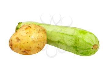 Vegetable marrow and potato isolated on white background.