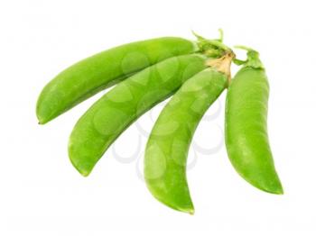 Four peas pods isolated on white background.