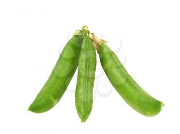 Three peas pods isolated on white background.