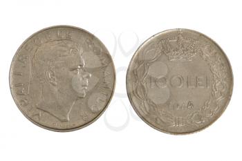 Old Romanian monet hundred lei isolated on white background.