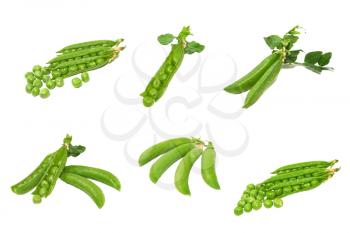 Set of green peas isolated on white background.