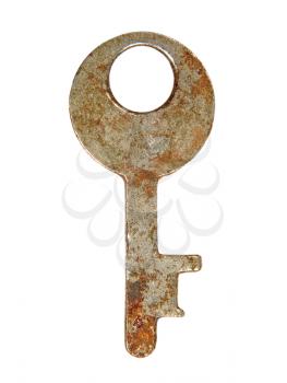 Rusty key isolated on a white background.
