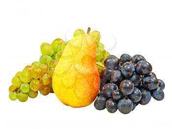 Yellow Pear And Grape Isolated On A White Background.