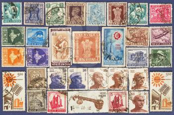 Different postage stamps of India suitable as background.