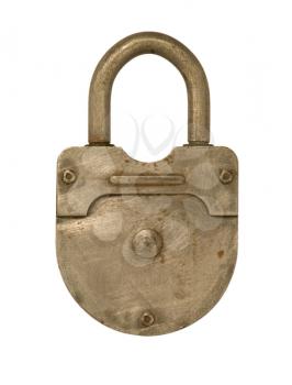 Old metal lock isolated on a white background.