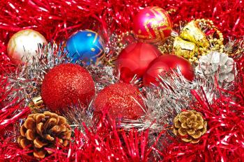 Multicolored christmas balls and decoration. 