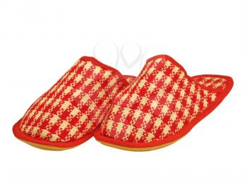 Red checkered house slippers isolated on a white background.