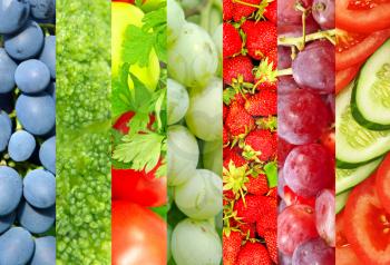 Fresh fruits and vegetables collage.