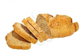 Slices of fresh bread isolated on white background.