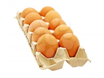 Dozen fresh eggs isolated on white background.