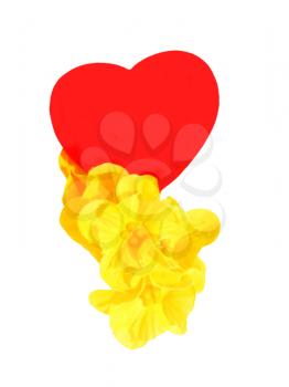 Red heart and yellow flower on a white background.Isolated.
