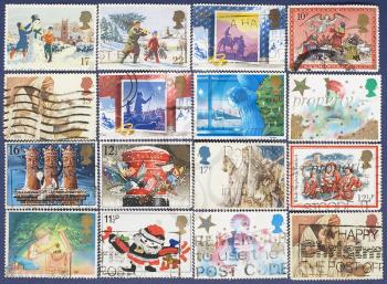 Set of Christmas postage stamps. Background.