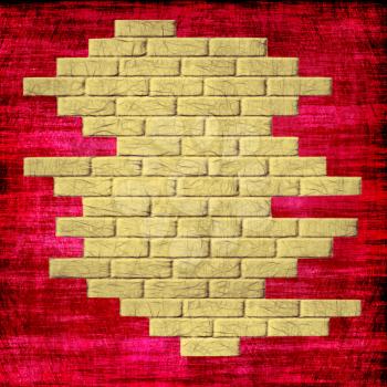 Grungy red abstract background with yellow bricks inside.Digitally generated image.