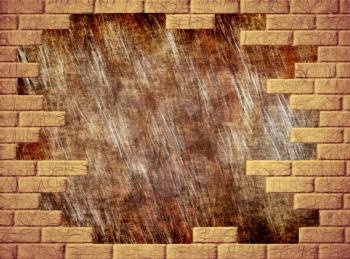 Brown grungy abstract background and yellow brick frame.Digitally generated image.